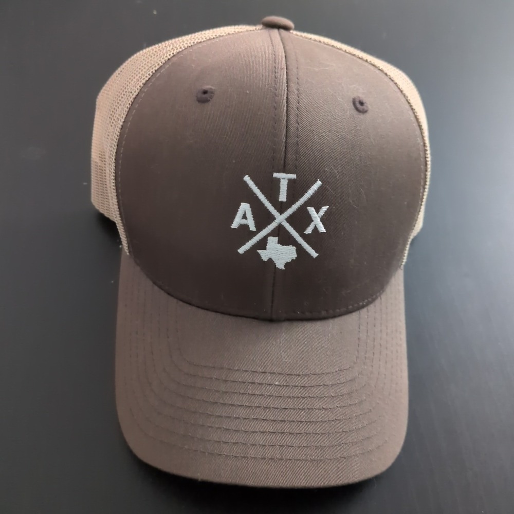 Retro Austin Trucker Hat Mesh ATX Emblem Trucker Cap Snapback OSFM Brown